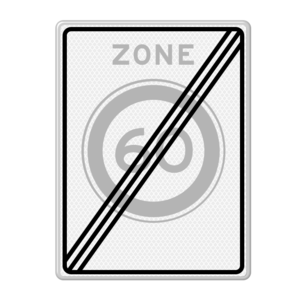 Traffic sign RVV A02-60ze - End maximum speed zone 60 km/h Traffic sign RVV A02-60ze - End maximum speed zone 60 km/h