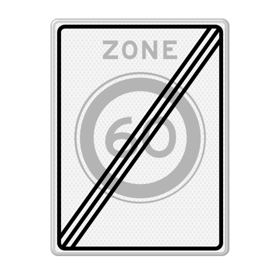 Traffic sign RVV A02-60ze - End maximum speed zone 60 km/h Traffic sign RVV A02-60ze - End maximum speed zone 60 km/h