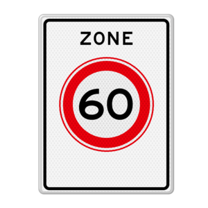 Traffic sign RVV A01-60zb - Begin zone maximum speed 60 km/h