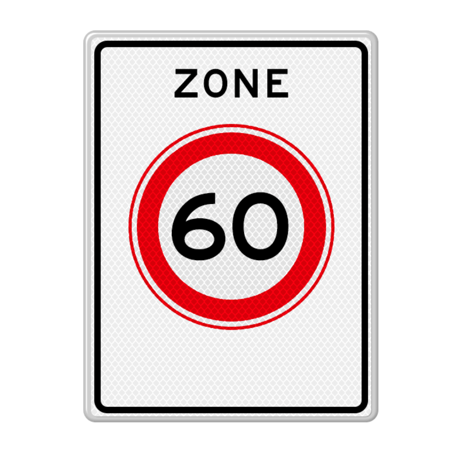 Verkeersbord RVV A01-60zb - Begin zone maximum snelheid 60 km/u Verkeersbord RVV A01-60zb - Begin zone maximum snelheid 60 km/u