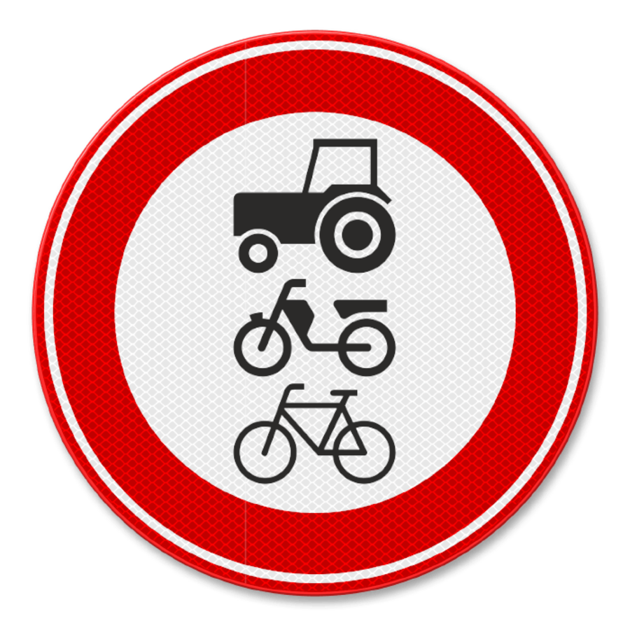 Verkeersbord RVV C09 - Gesloten voor ruiters, vee, wagens, motorvoertuigen < 25 km/h Verkeersbord RVV C09 - Gesloten voor ruiters, vee, wagens, motorvoertuigen < 25 km/h