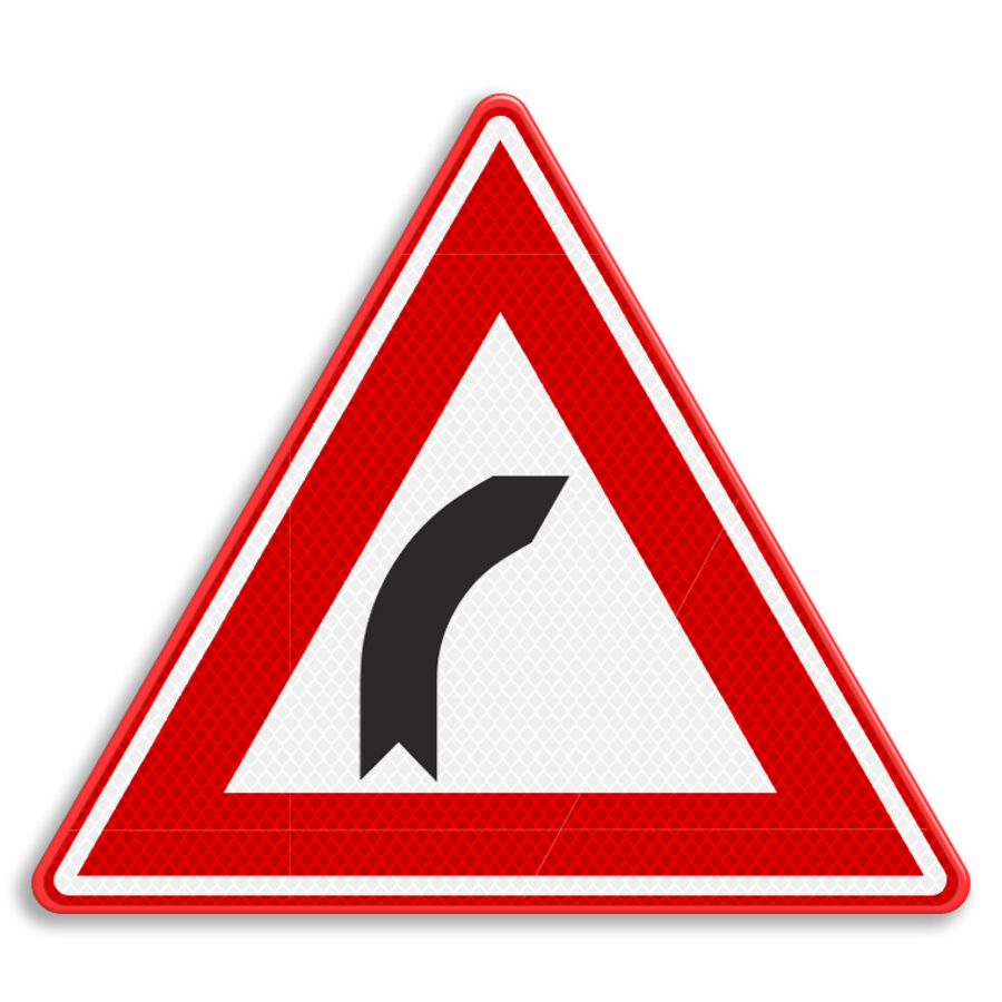 Traffic sign RVV J02 - Warning bend to right