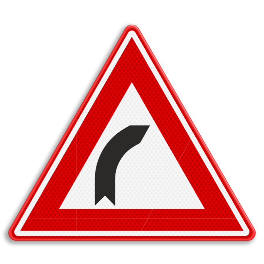 Verkeersbord RVV J02 - Waarschuwing bocht naar rechts Verkeersbord RVV J02 - Waarschuwing bocht naar rechts