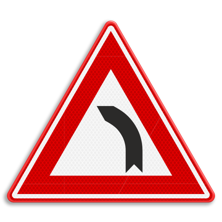 Verkeersbord RVV J03 - Waarschuwing bocht naar links Verkeersbord RVV J03 - Waarschuwing bocht naar links