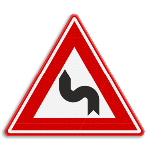 Verkeersbord RVV J05 - Waarschuwing S-bocht(en) links, rechts Verkeersbord RVV J05 - Waarschuwing S-bocht(en) links, rechts