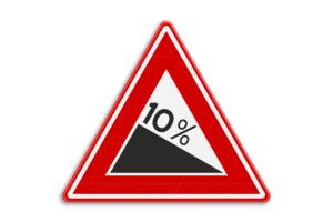 Verkeersbord RVV J07 - Waarschuwing gevaarlijke daling Verkeersbord RVV J07 - Waarschuwing gevaarlijke daling