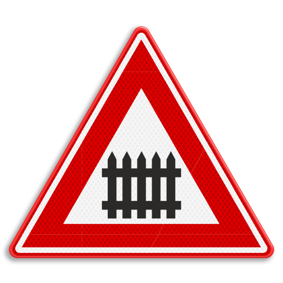 Traffic sign RVV J10 - Railroad crossing ahead with barriers Traffic sign RVV J10 - Railroad crossing ahead with barriers