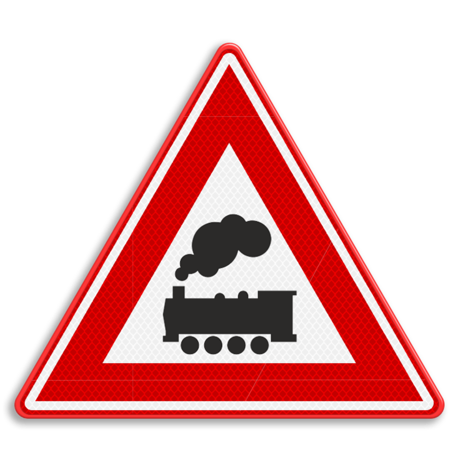 Verkeersbord RVV J11 - Waarschuwing overweg zonder slagbomen Verkeersbord RVV J11 - Waarschuwing overweg zonder slagbomen
