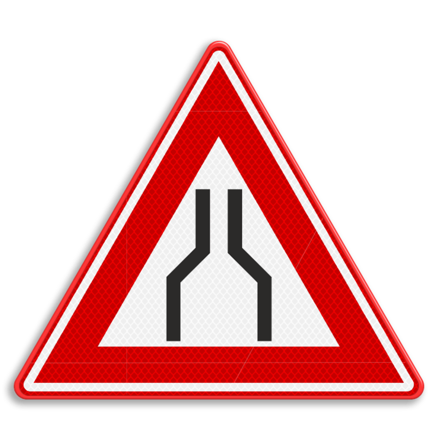 Traffic sign RVV J17 - Road narrows ahead