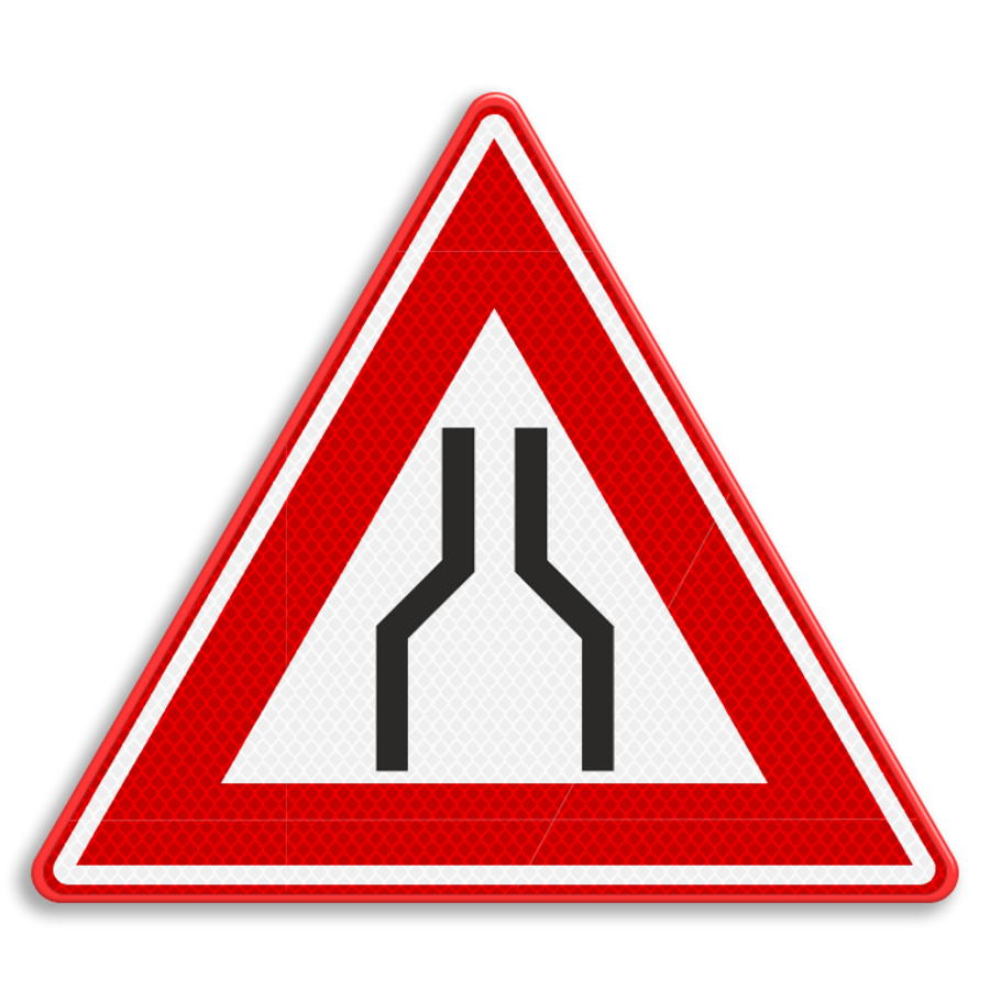 Verkeersbord RVV J17 - Waarschuwing rijbaanversmalling Verkeersbord RVV J17 - Waarschuwing rijbaanversmalling