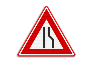 Verkeersbord RVV J18 - Waarschuwing rijbaan versmalling rechts Verkeersbord RVV J18 - Waarschuwing rijbaan versmalling rechts