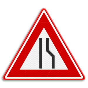 Verkeersbord RVV J18 - Waarschuwing rijbaan versmalling rechts Verkeersbord RVV J18 - Waarschuwing rijbaan versmalling rechts
