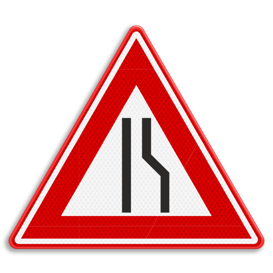 Verkeersbord RVV J18 - Waarschuwing rijbaan versmalling rechts Verkeersbord RVV J18 - Waarschuwing rijbaan versmalling rechts