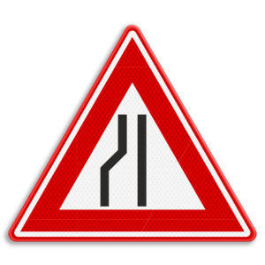 Verkeersbord RVV J19 - Waarschuwing rijbaan versmalling links
