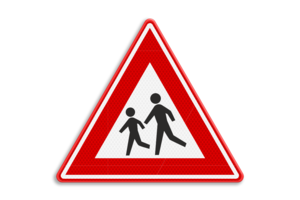 Verkeersbord RVV J21 - Waarschuwing overstekende kinderen Verkeersbord RVV J21 - Waarschuwing overstekende kinderen