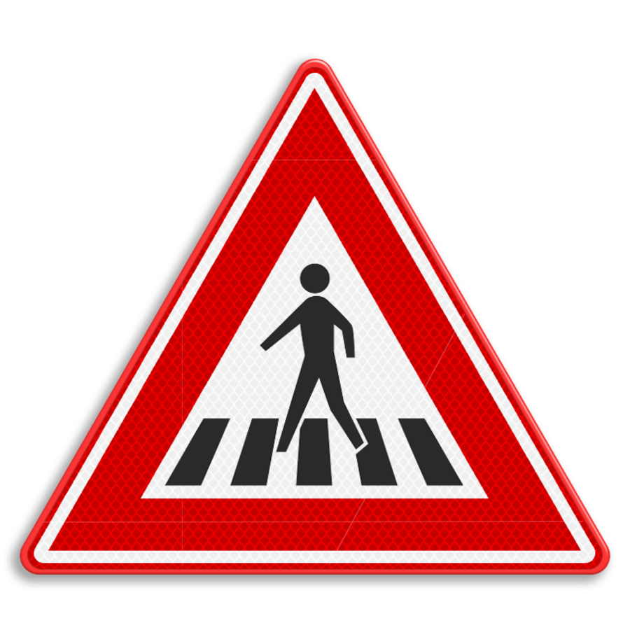 Traffic sign RVV J22 - Crossing for pedestrian warning Traffic sign RVV J22 - Crossing for pedestrian warning