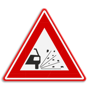 Traffic sign RVV J25 - Warning loose  chippings and stones