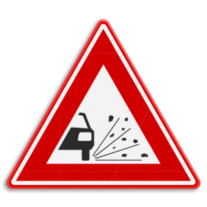 Verkeersbord RVV J25 - Waarschuwing losliggende stenen Verkeersbord RVV J25 - Waarschuwing losliggende stenen