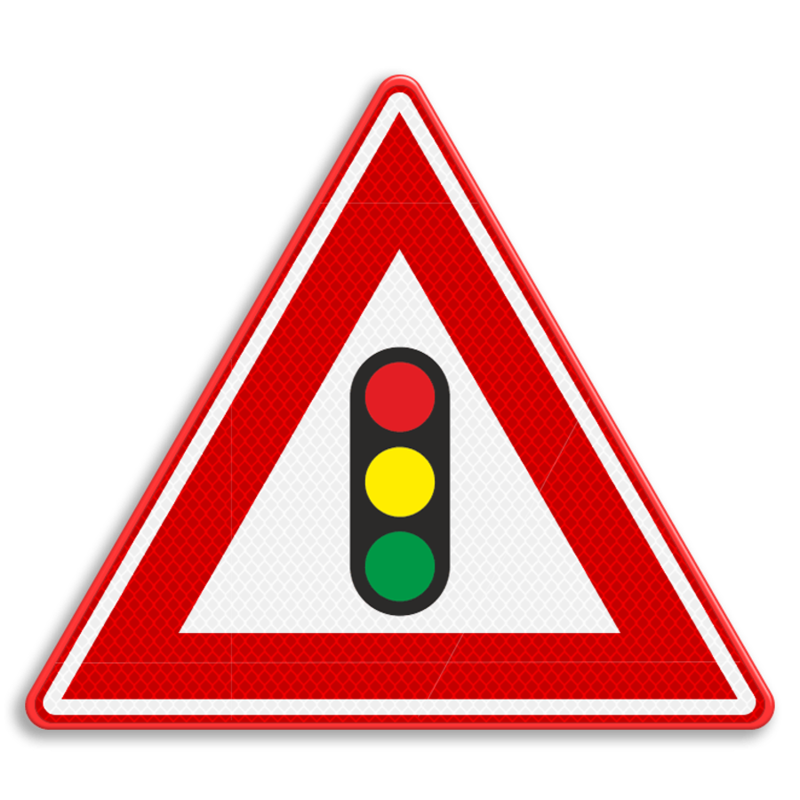 Verkeersbord RVV J32 - Waarschuwing verkeerslichten Verkeersbord RVV J32 - Waarschuwing verkeerslichten