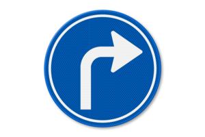 Verkeersbord RVV D05r - Verplichte rijrichting rechtsaf Verkeersbord RVV D05r - Verplichte rijrichting rechtsaf