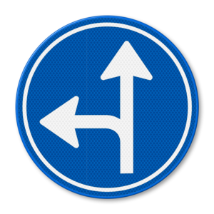Traffic sign RVV D06l - Driving straight ahead or turning left mandatory