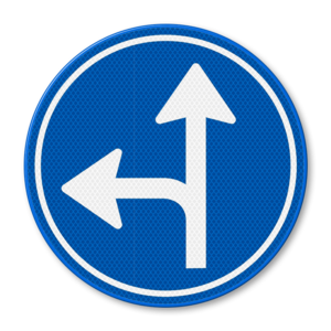 Verkeersbord RVV D06l - Verplichte rijrichting rechtdoor of linksaf Verkeersbord RVV D06l - Verplichte rijrichting rechtdoor of linksaf