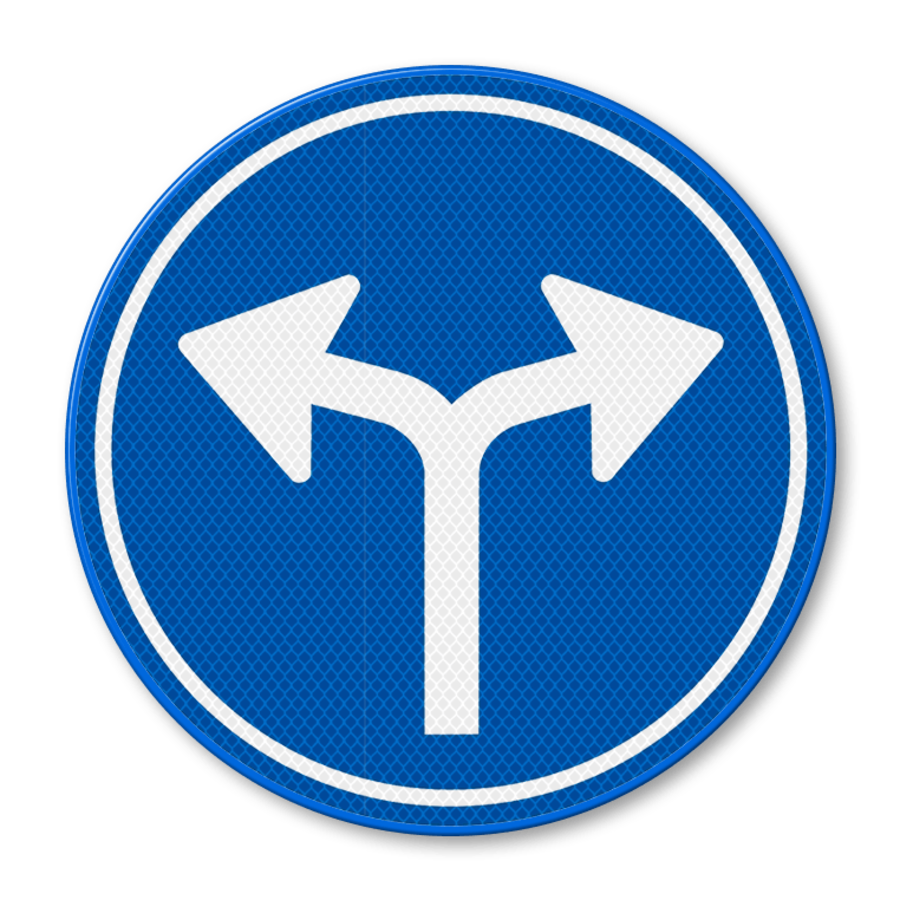 Verkeersbord RVV D07 - Verplichte rijrichting rechts of linksaf Verkeersbord RVV D07 - Verplichte rijrichting rechts of linksaf