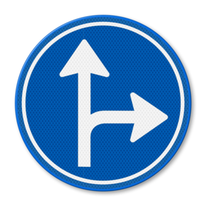 Traffic sign RVV D06r - Driving straight ahead or turning right mandatory Traffic sign RVV D06r - Driving straight ahead or turning right mandatory