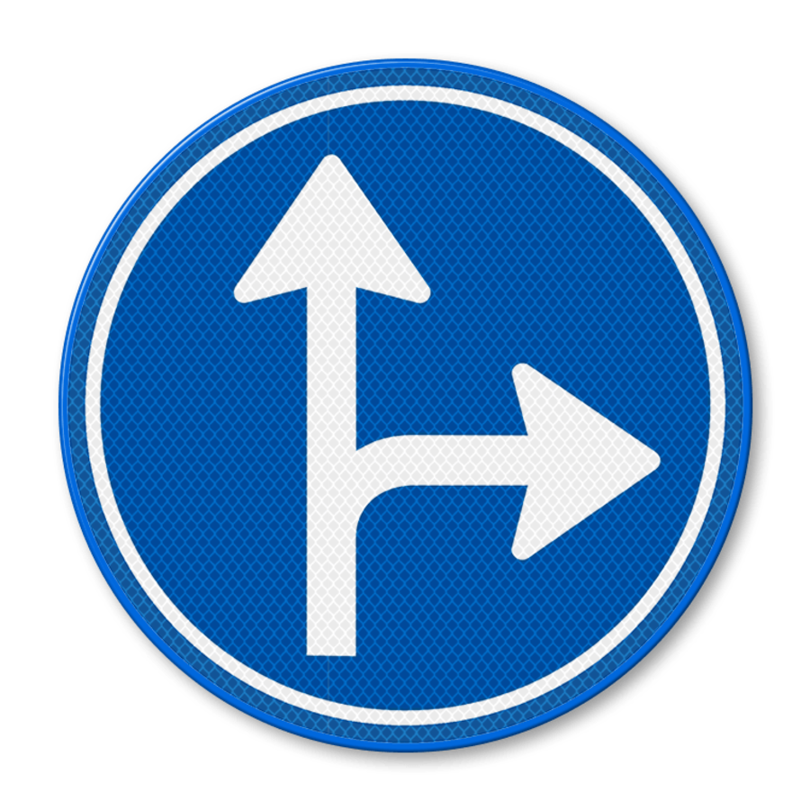 Traffic sign RVV D06r - Driving straight ahead or turning right mandatory Traffic sign RVV D06r - Driving straight ahead or turning right mandatory