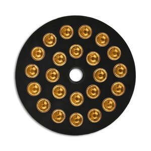 Swareflex reflector rond 32 mm zwart met gele glasparels Swareflex reflector rond 32 mm zwart met gele glasparels