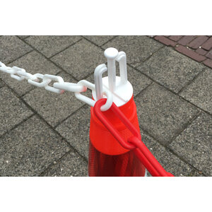 Plastic hooks on cone for barrier chain Plastic hooks on cone for barrier chain