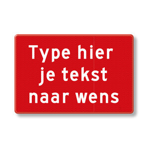 Text sign red reflective with own text, aluminium DOR