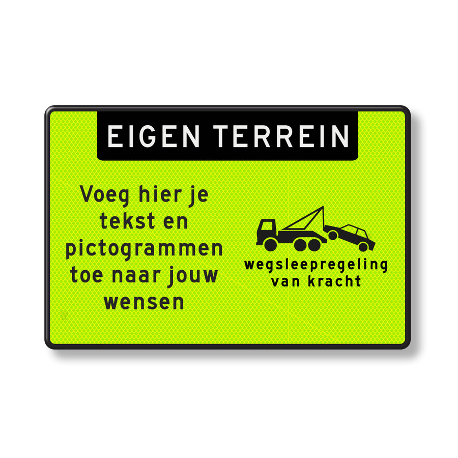 Tekstbord fluor groen met eigen tekst, banner en pictogram Tekstbord fluor groen met eigen tekst, banner en pictogram