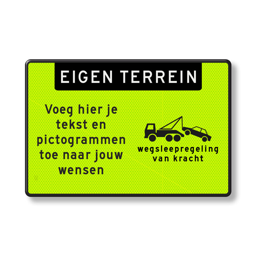 Text sign fluor green reflective with own text and picto's