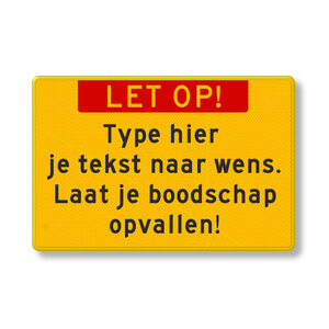 Tekstbord geel met eigen tekst en banner, aluminium