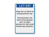 Tekstbord staand met banner en eigen tekst, blauw/wit