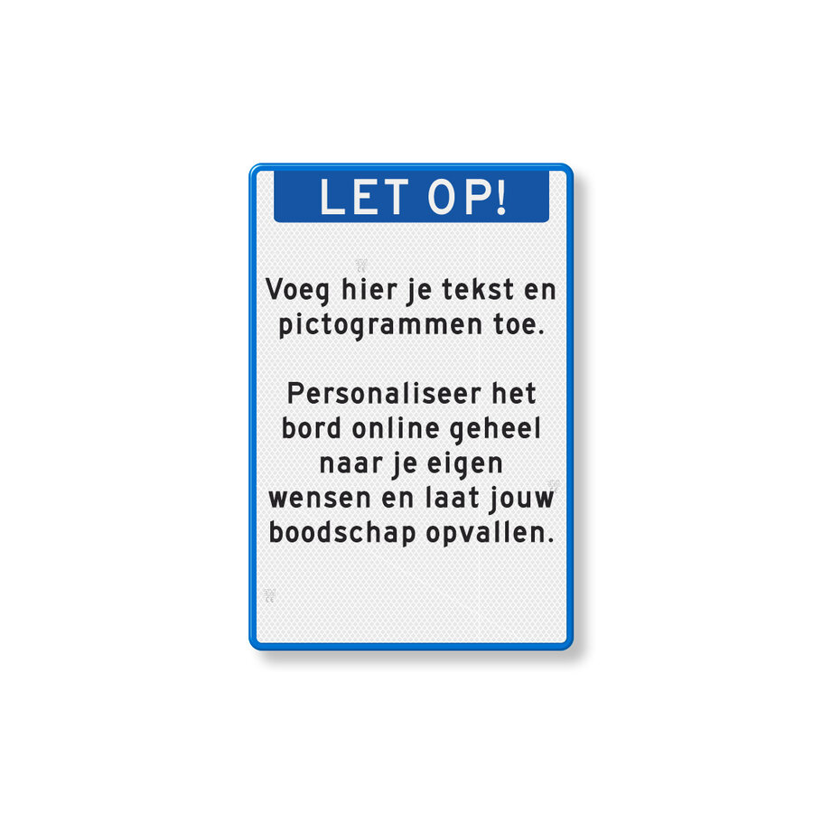 Text sign with banner and own text, blue/white Text sign with banner and own text, blue/white