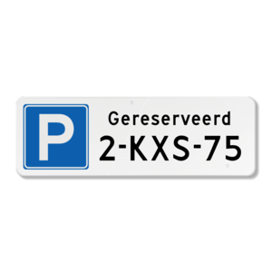 Reserved parking sign with license plate