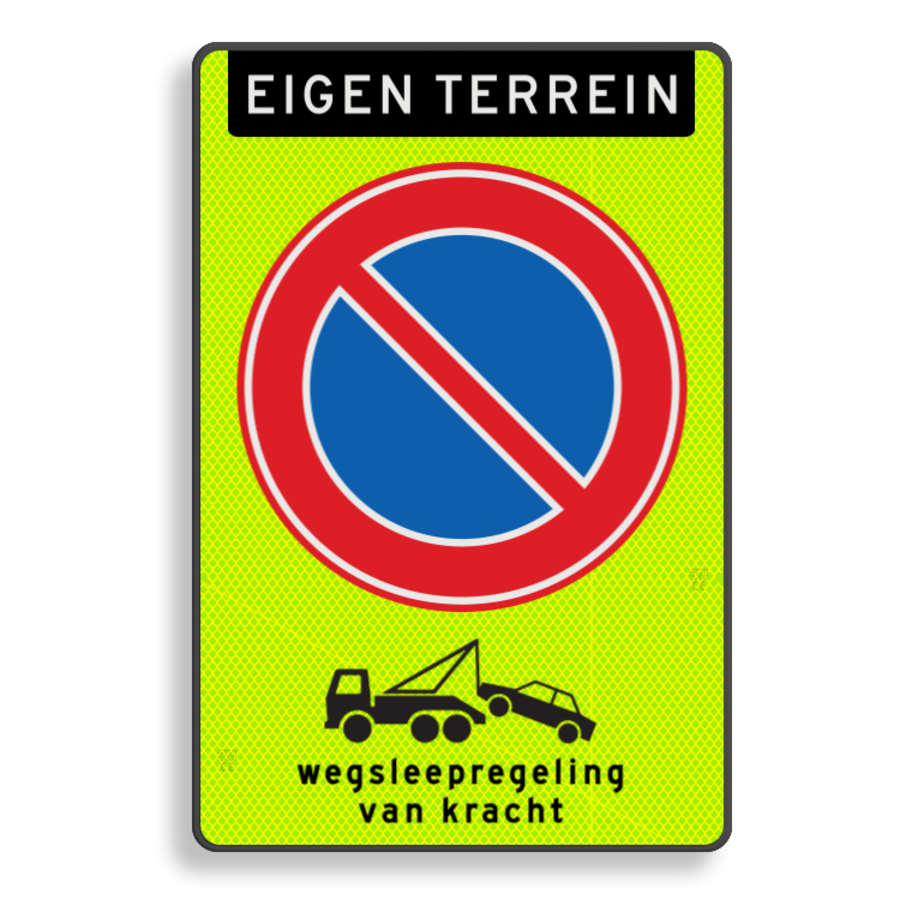 No parking sign, tow away regulation, FLUOR No parking sign, tow away regulation, FLUOR