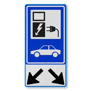 Traffic sign E08, electric car + arrows, BW101 SP19