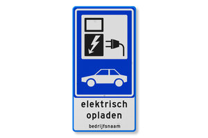 Traffic sign E08 electric charging + company name