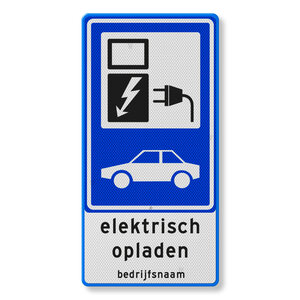 Traffic sign E08 electric charging + company name