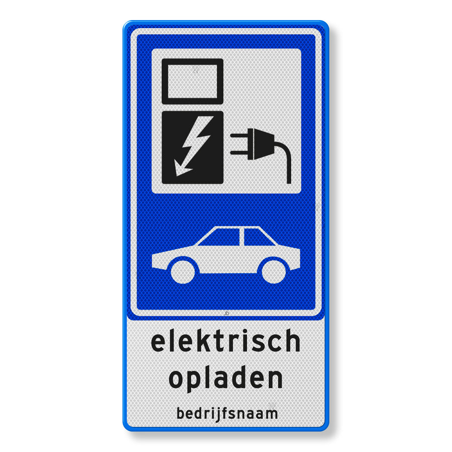 Traffic sign E08 electric charging + company name Traffic sign E08 electric charging + company name