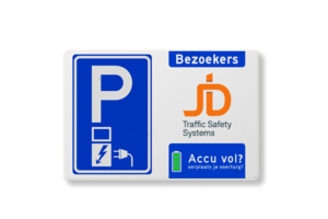 Parking sign electric vehicle, own logo, battery full