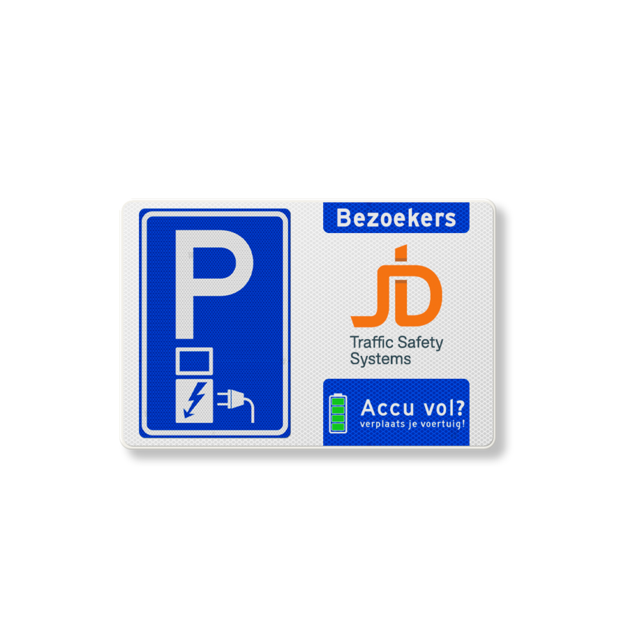 Parking sign electric vehicle, own logo, battery full