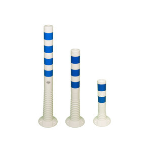 Plastic flexible barrier poles white with blue reflective tapes Plastic flexible barrier poles white with blue reflective tapes
