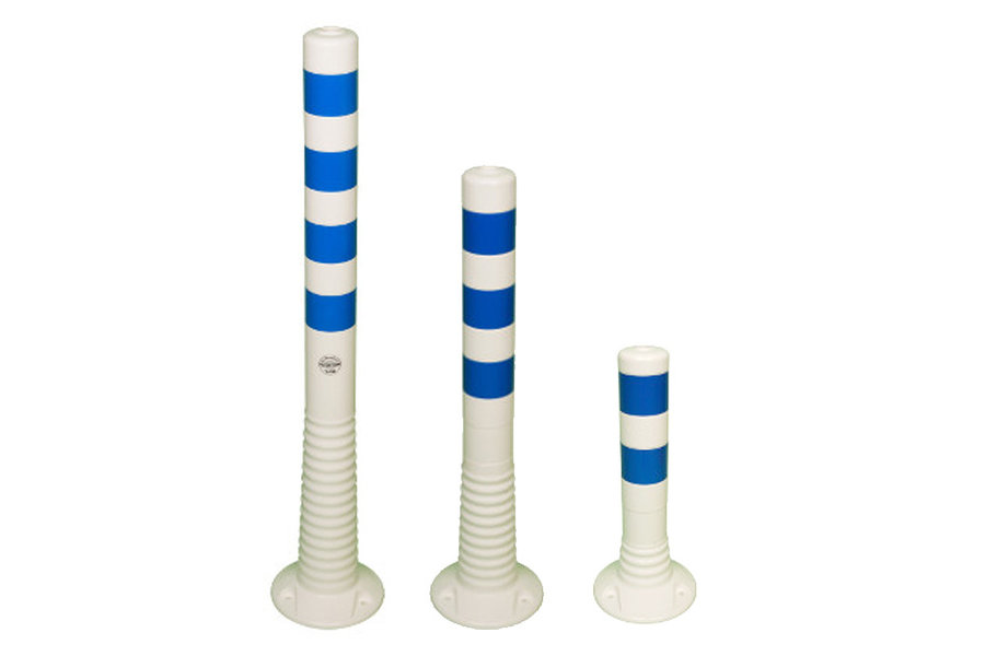 Plastic flexible barrier poles white with blue reflective tapes