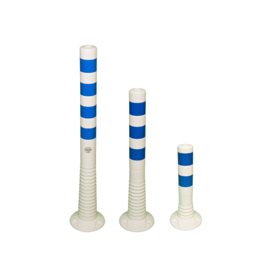 Plastic flexible barrier poles white with blue reflective tapes