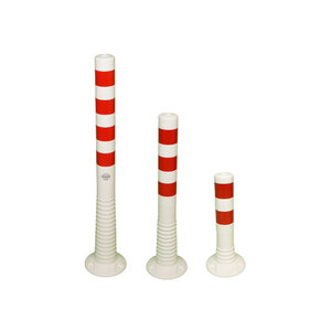 Plastic flexible barrier poles white with red reflective tapes Plastic flexible barrier poles white with red reflective tapes