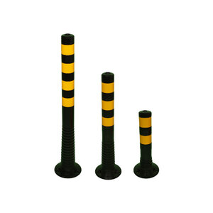 Plastic flexible barrier poles black with yellow reflective tapes Plastic flexible barrier poles black with yellow reflective tapes